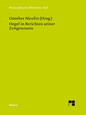 cover image of Hegel in Berichten seiner Zeitgenossen